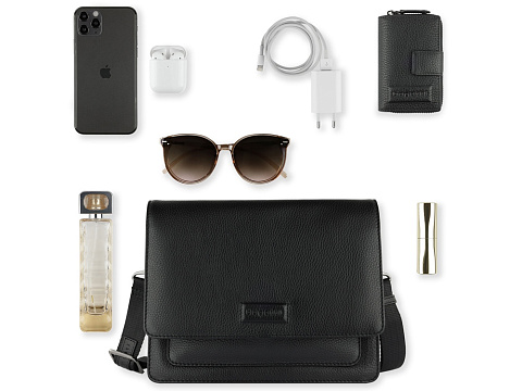 Сумка через плечо женская BUGATTI ЭЛЬЗА | ELSA, чёрная, воловья кожа/полиэстер, 25х8,5х20 см - рис 11.