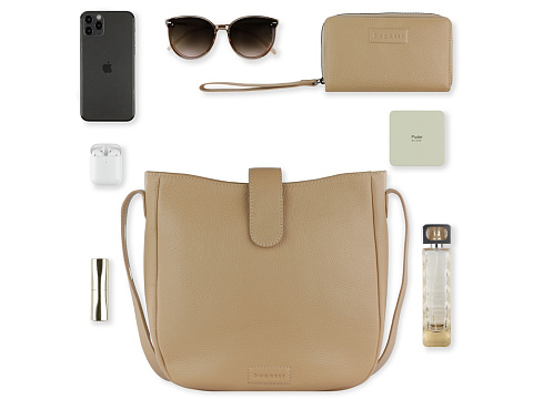 Сумка женская BUGATTI ЭЛЬЗА | ELSA, песочного цвета, воловья кожа/полиэстер, 29х8х27 см - рис 11.