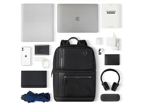 Рюкзак мужской BUGATTI НЕРО | NERO 16'', чёрный, нейлон 1680D/кожа, 29,5х14х44 см - рис 7.