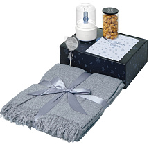Подарочный набор с пледом, увлажнителем и попкорном, серый