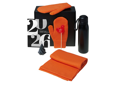 Подарочный набор с варежками, шарфом и термосом, оранжевый - рис 2.