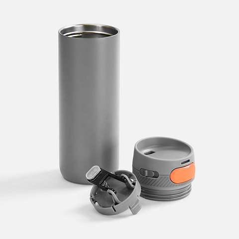 Термостакан X1 с цветной кнопкой, серый с оранжевым - рис 3.