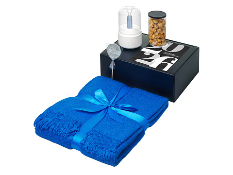 Подарочный набор с пледом, увлажнителем и попкорном, синий - рис 2.