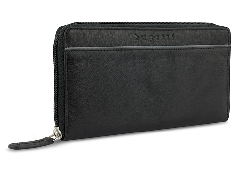 Кошелёк женский BUGATTI БАНДА | BANDA, с защитой данных RFID, чёрный, кожа козы/полиэстер, 18,5х2х10 см