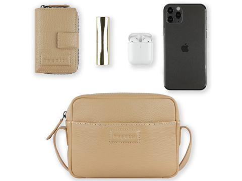 Сумка кросс-боди женская BUGATTI ЭЛЬЗА | ELSA, песочного цвета, воловья кожа/полиэстер, 19х5,5х14 см - рис 11.