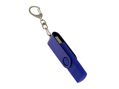 USB-флешка на 64 Гб 2 в 1 поворотный механизм, c дополнительным разъемом Type-C с одноцветным металлическим клипом, синий - рис 2.