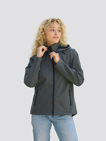 Куртка софтшелл с капюшоном женская Race Women, темно-серая - рис 7.