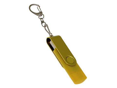 USB-флешка на 16 Гб 2 в 1 поворотный механизм, c дополнительным разъемом Type-C с одноцветным металлическим клипом, желтый