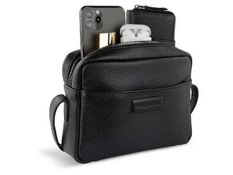 Сумка кросс-боди женская BUGATTI ЭЛЬЗА | ELSA, чёрная, воловья кожа/полиэстер, 19х5,5х14 см - рис 10.