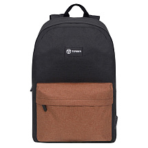 Рюкзак TORBER ГРАФФИТИ, черный с карманом коричневого цвета, полиэстер меланж, 42 х 29 x 19 см