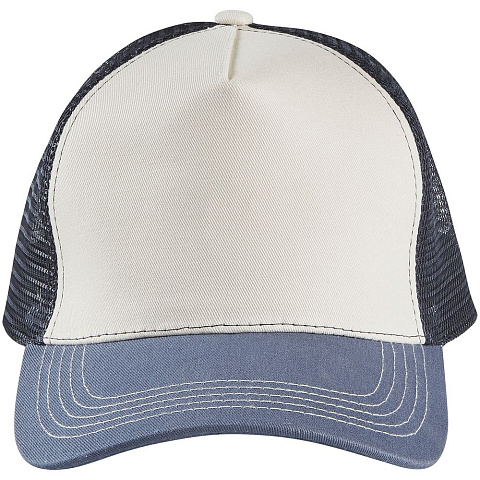 Бейсболка Blink, молочно-белая с синим (деним) - рис 3.