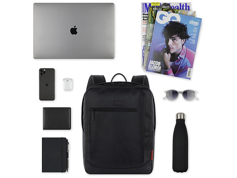 Рюкзак мужской BUGATTI КЛАРК | CLARK, чёрный, воловья кожа/полиэстер, 30х10х40 см, 12 л - рис 6.