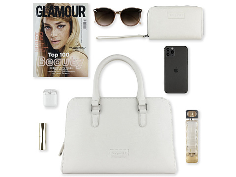 Сумка женская BUGATTI ЭЛЬЗА | ELSA, белая, воловья кожа/полиэстер, 32х13х22 см - рис 11.