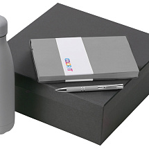 Подарочный набор с блокнотом С1, металлической ручкой и термобутылкой, серый