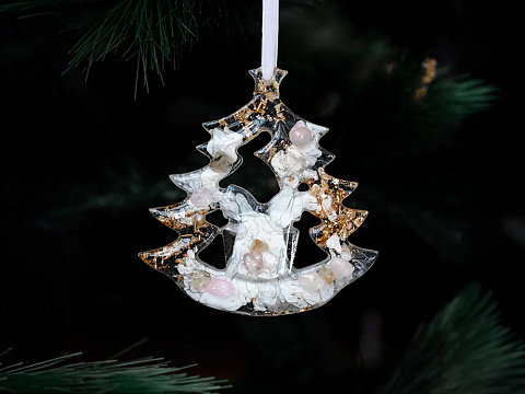 Елочные игрушки ( Снегирь+ Олень+ Ель) Розовый кварц - рис 10.