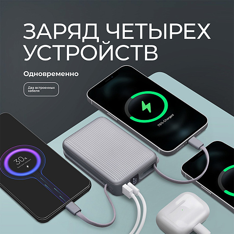 Внешний АКБ NRG Turbo Cable 20000 mAh, 22,5Вт, графит, Deppa - рис 3.