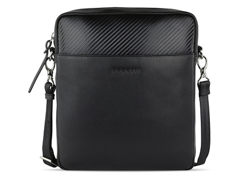 Сумка наплечная мужская BUGATTI КОМЕТА | COMET, чёрная, воловья кожа/полиэстер, 23,5х5х26 см - рис 2.