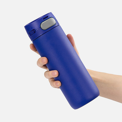 Термостакан X1 с цветной кнопкой, синий с серым - рис 5.