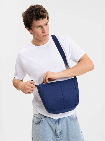 Сумка-хобо через плечо Runn, темно-синяя - рис 10.