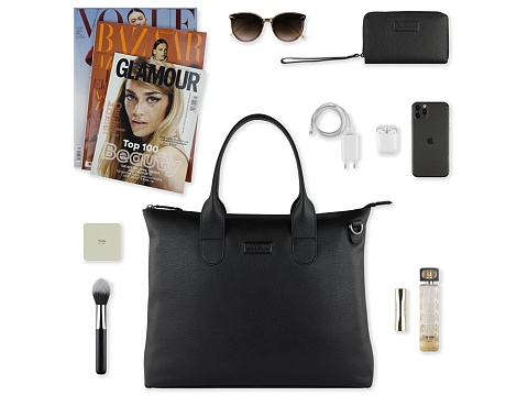 Сумка-шоппер BUGATTI ЭЛЬЗА | ELSA, чёрная, воловья кожа/полиэстер, 46х11х31,5 см - рис 11.