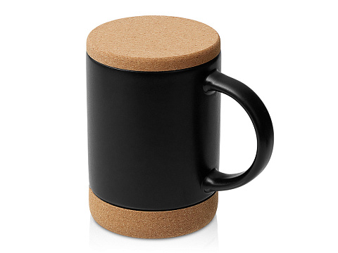 Кружка 450 мл с пробковым дном с крышкой Корк & Бон, черный